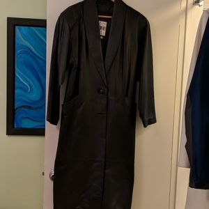 Black leather trench coat